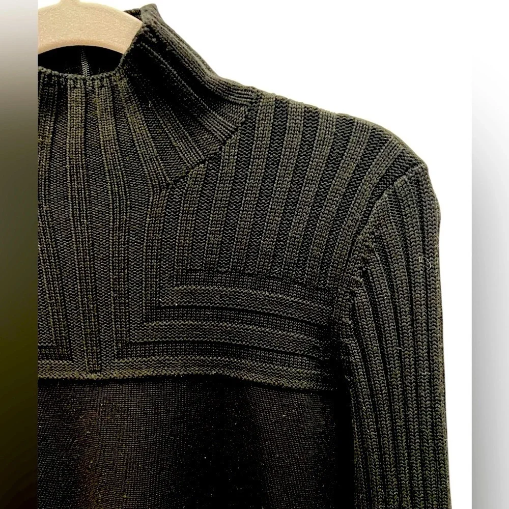 Akris Punto Wool Rib Knit Mock Neck Midi Dress Black Size 8 - Picture 5 of 12